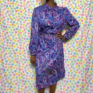 Vintage paisley purple pink maxi dress bright